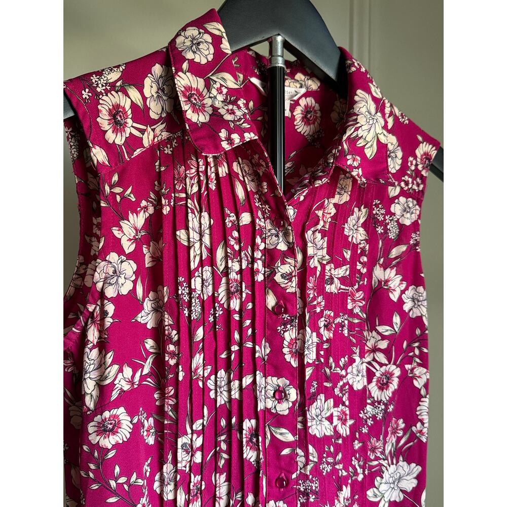 Nanette Lepore Magenta Floral Dress Sleeveless Pleated Button Front Midi Size 2 - Picture 3 of 8